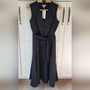 Argent Vest Dress Womens 10 Navy Pinstripe Stretch Wool NWT